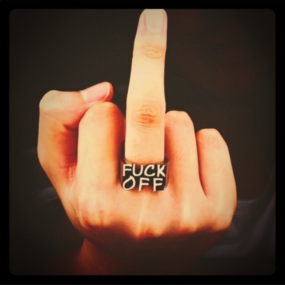 Stainless steel fuck off ring size 6 new punk rock - Picture 6 of 7